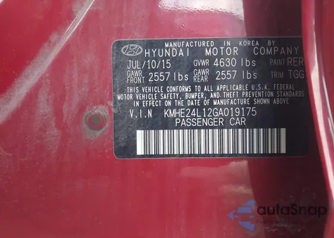 2016 Hyundai Sonata Hybrid Se из США, поврежденный, VIN KMHE24L12GA019175